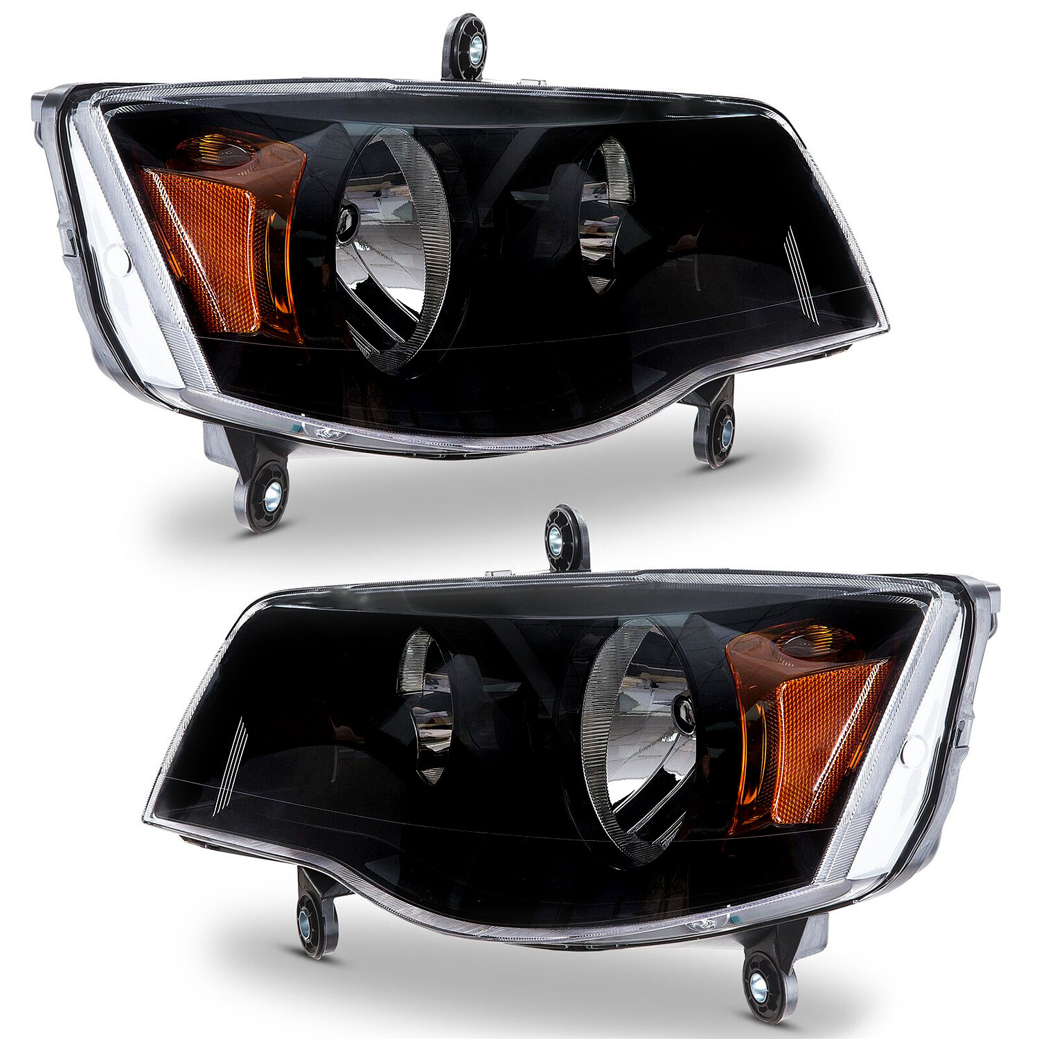 Headlights For 11-20 Dodge Grand Caravan 08-16 Chrysler Town&Country Black lamps