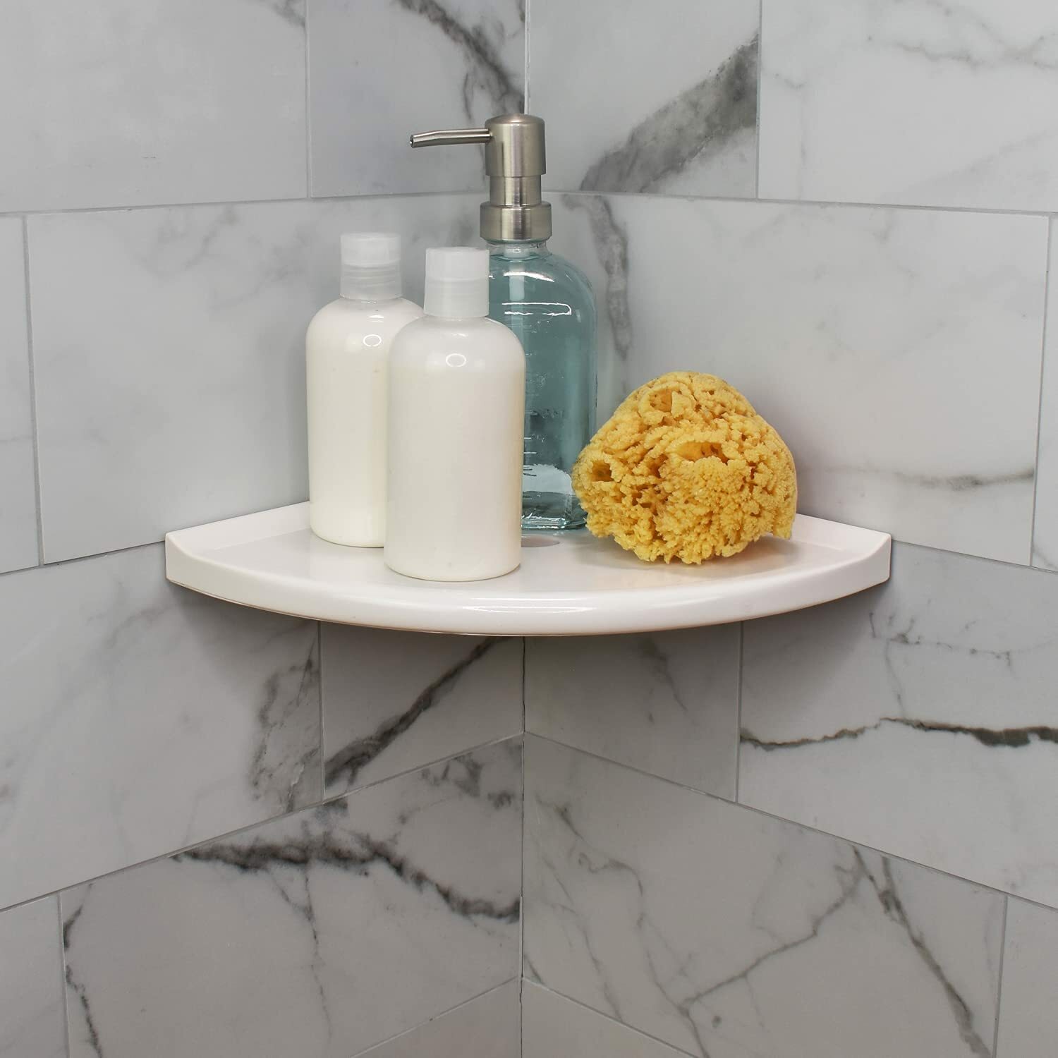 New Questech 10" Construction Wall Mounted Corner Shower Shelf Tile Gloss White