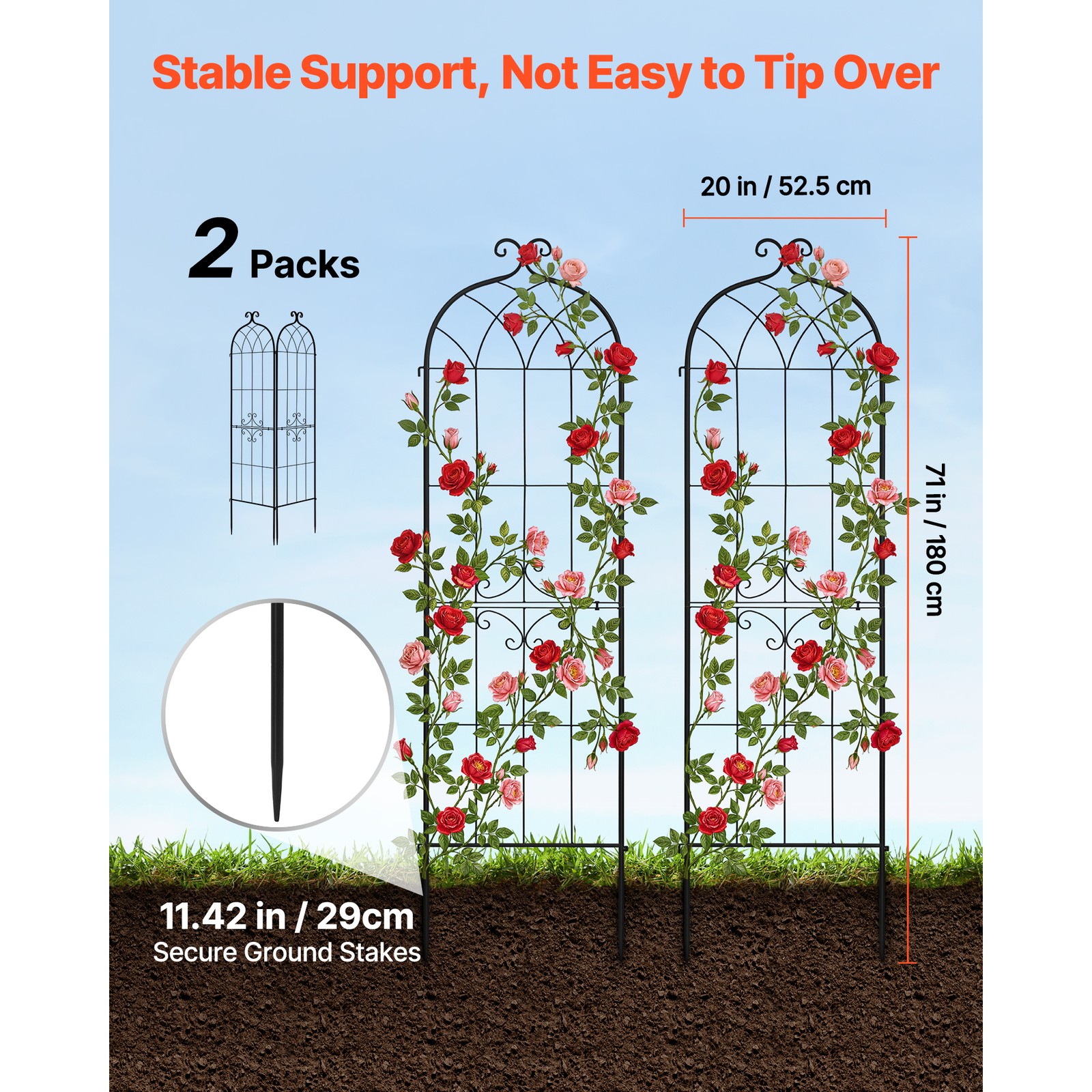 Uimoso Metal Garden Trellis 71" x 20" 2 Packs for Flower Plants Vegetables Yard