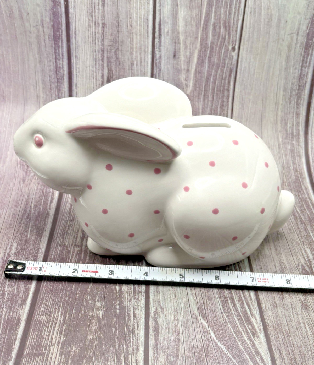 Tiffany & Co Ceramic Bunny Vintage Piggy Bank Pink Polka Dots Hand Painted Italy