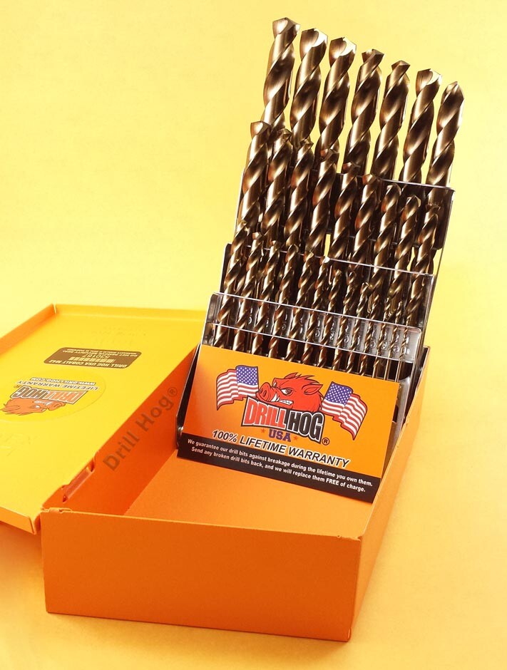29 Pc Super Premium Cobalt M42 Drill Bit Set Orange Lifetime Warranty Drill Hog®