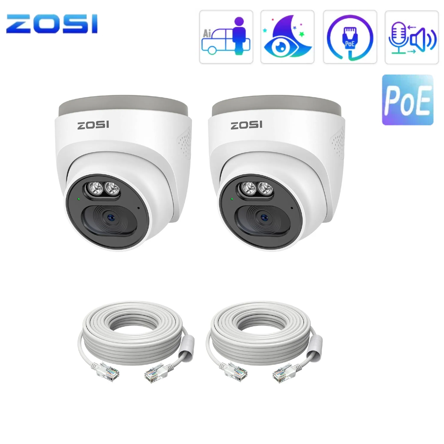 ZOSI 8CH 4MP 2.5K Home Security PoE IP Camera System Smart Human Detection 2TB
