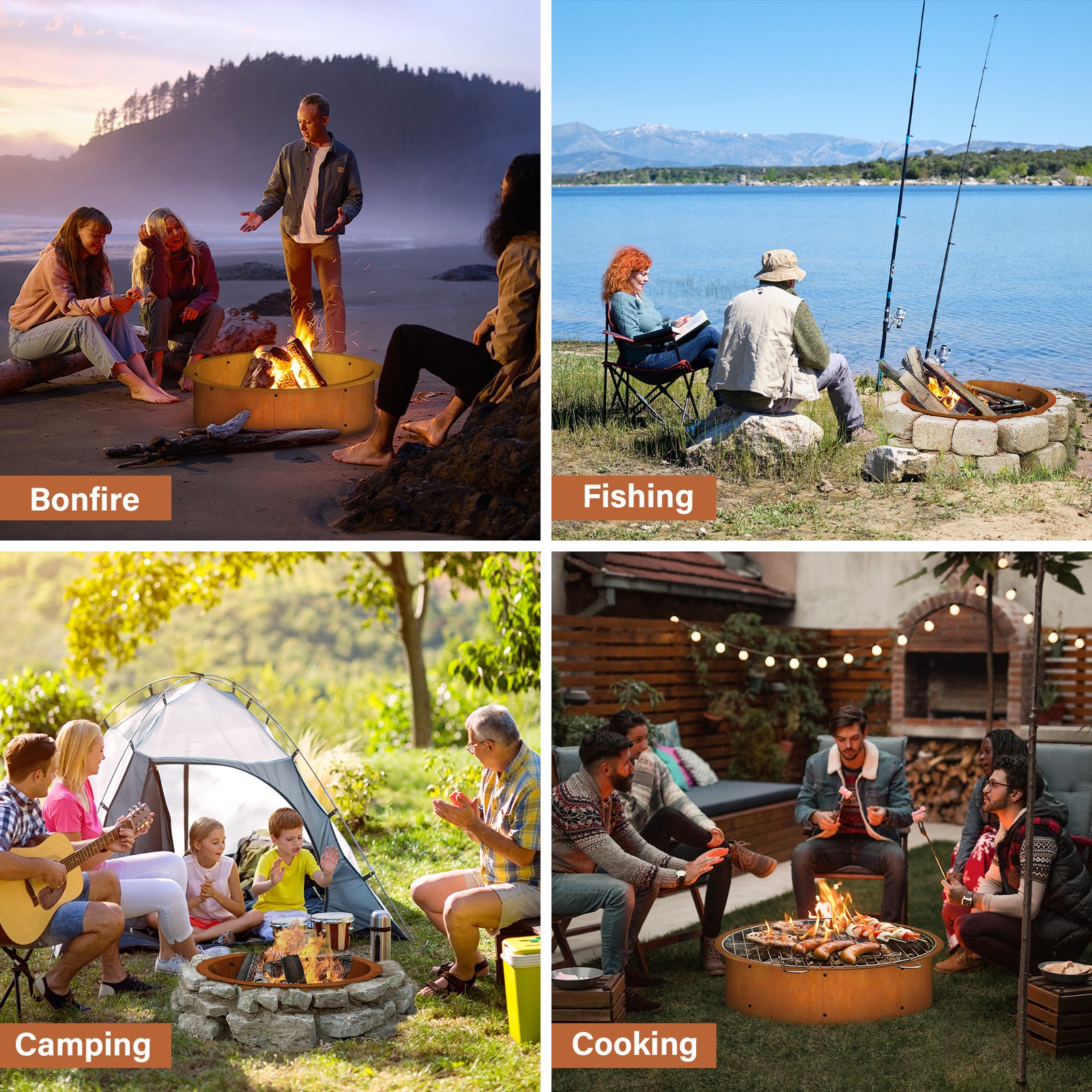 Fire Pit Ring Outdoor Wood Burning Fire Pit Outer 43.3 Inch Camping Fire Ring