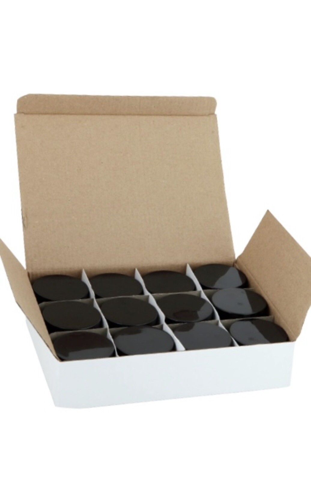 Amber 1 oz Round Glass Jars with Inner Liners and Black Lids, pack of 12