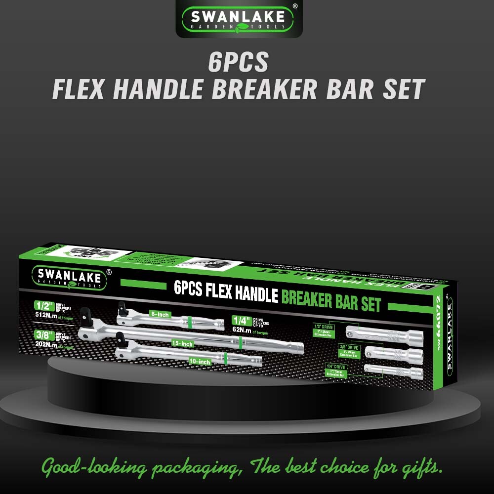 6-Piece Flex-Head Breaker Bar Set 1/2" 3/8" 1/4" Drive 15" 10" 6" 180 Rotatable