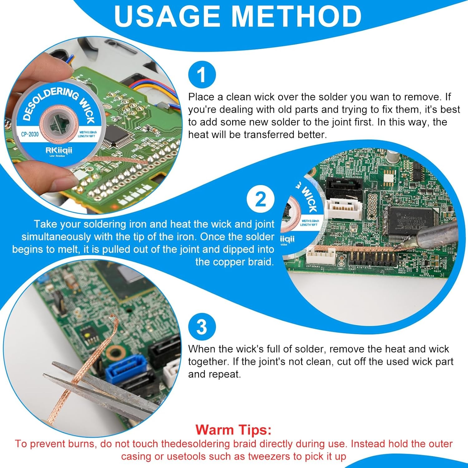 3pcs Solder Wick Braid with Flux, Upgrade Desoldering (0.08/0.1/0.12in,...