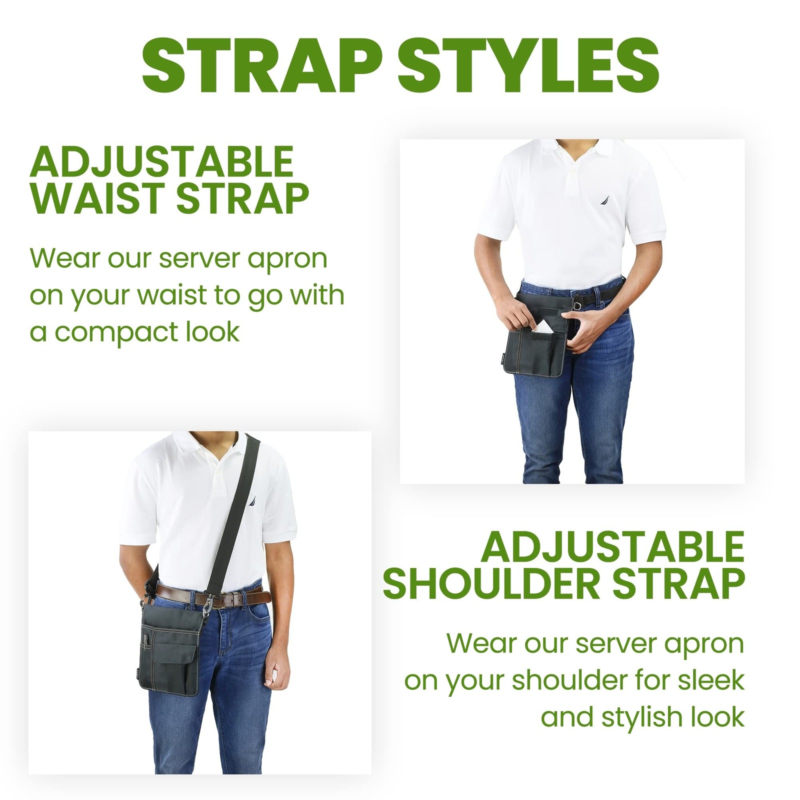 Waitress Apron with 3 Pockets - Black Server Apron with Adjustable/Removable ...