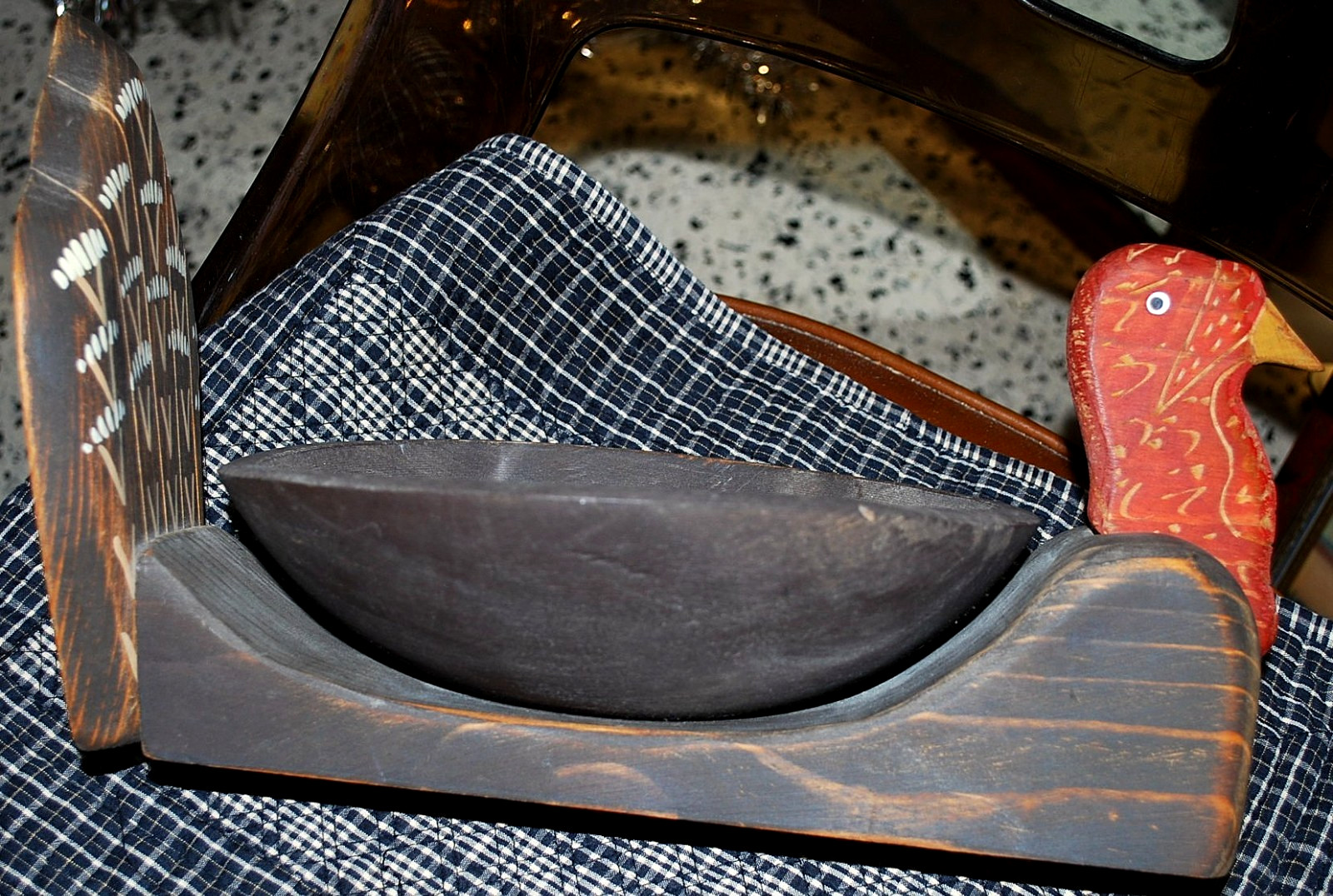 Vtg Hand Carved WOODEN TURKEY BOWL Painted FOLK ART Thanksgiving Centerpiece 14"