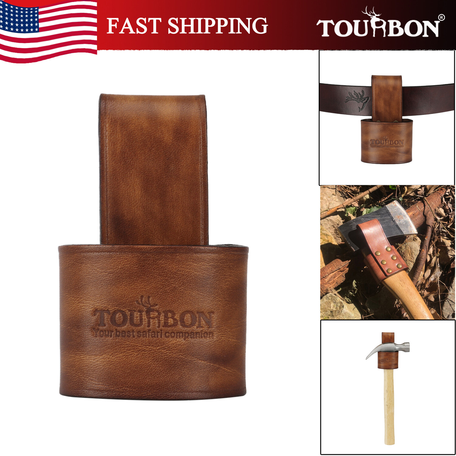 TOURBON Handcrafted Axe Holder Cowhide Leather Belt Loop Tool Carry Holster US