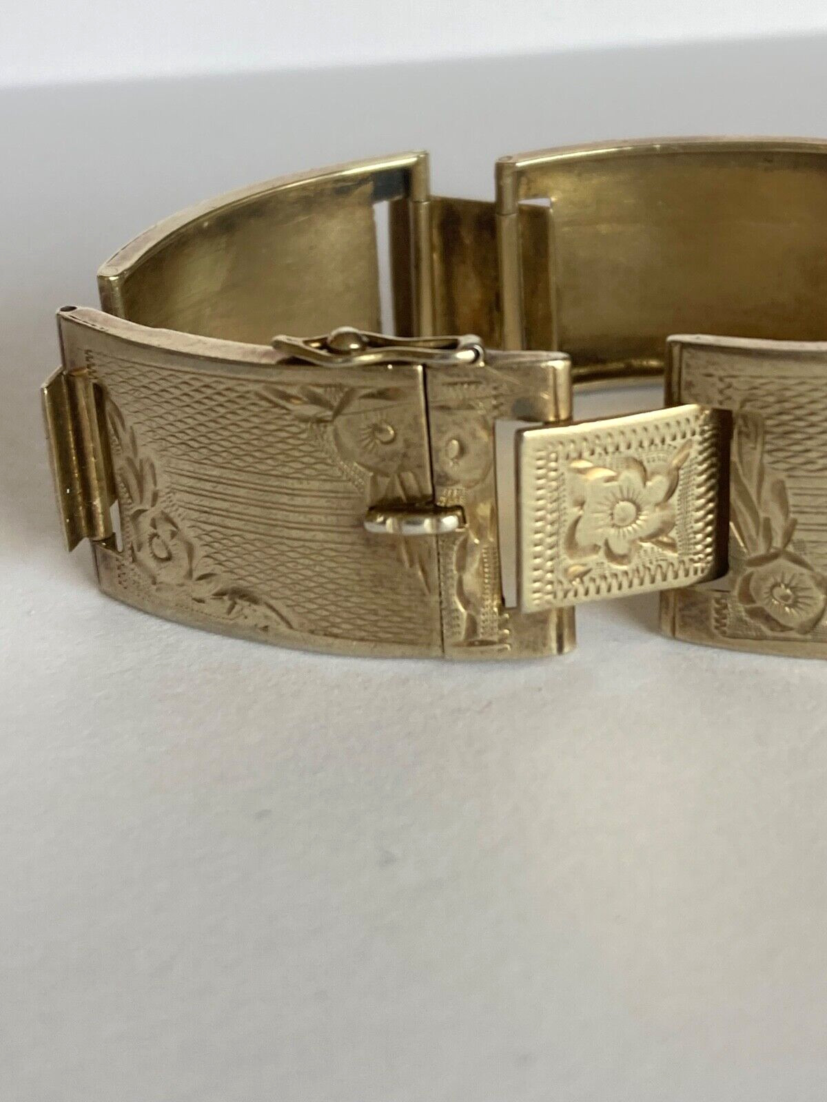 VintageGold Vermeil 835 Silver Floral Hinged Panel Bracelet-Very Rare-Hallmarked