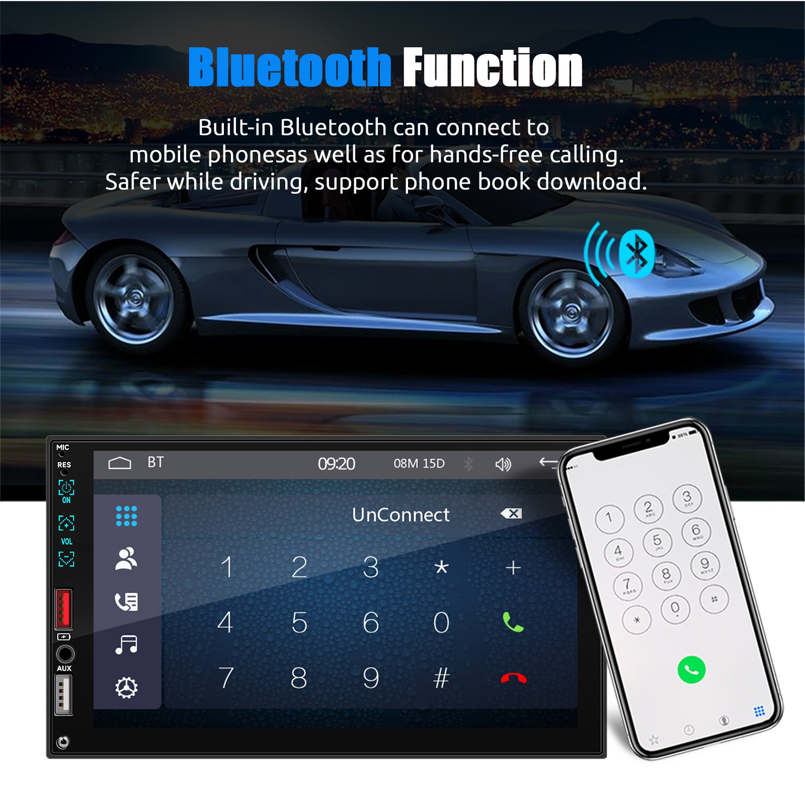 Single 1 Din Car Stereo Apple CarPlay 7" Touchscreen Bluetooth Radio SWC USB FM