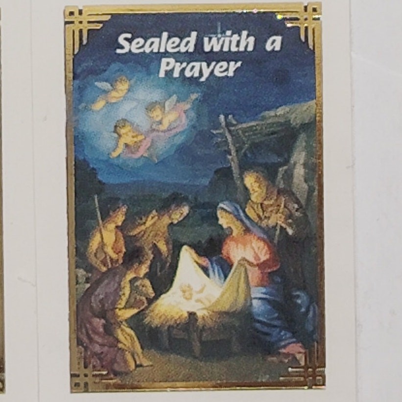 Lot of 2 Nativity Seal Stamps “Sealed with a Prayer” Prayer Stickers 1½" x 1¾"