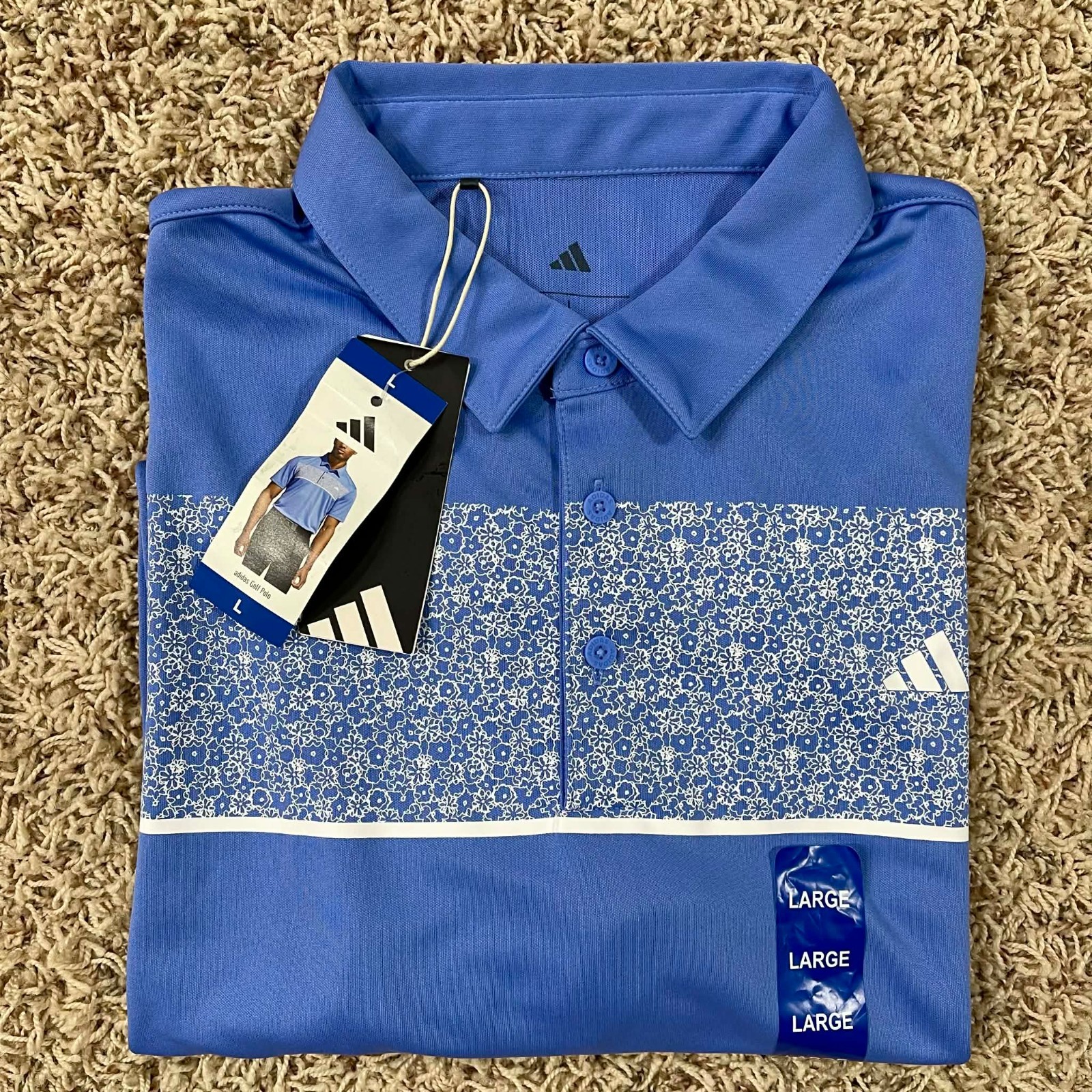 Adidas Men's Golf Performance Soft Polo Shirt Blue, Size Large (New)