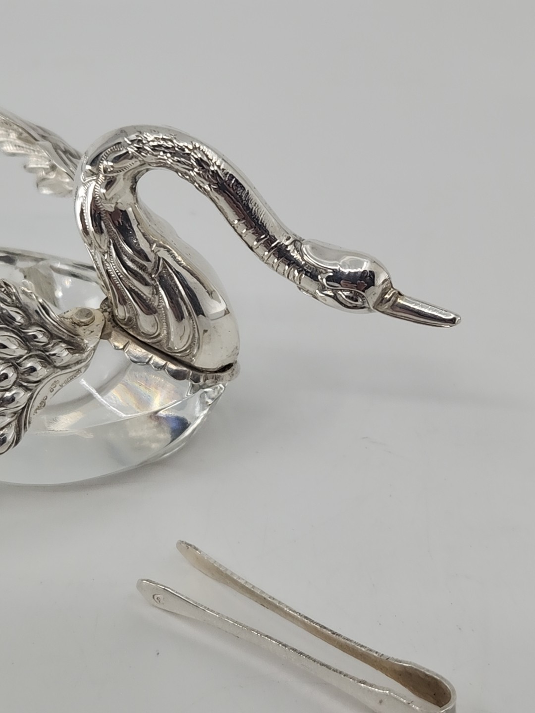 Vintage ALBO 835 Silver Crystal Swan Salt Pepper Cellars Albert Bodemer STAMPED