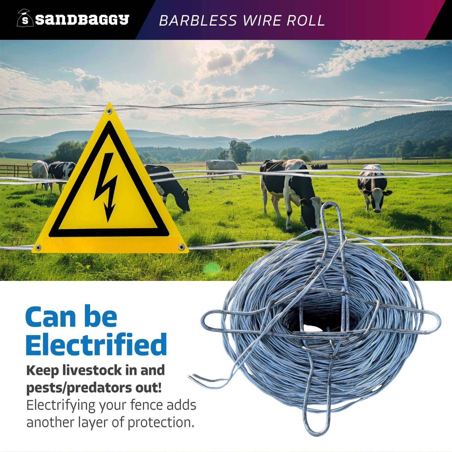 Sandbaggy Barbless Wire Roll - Twisted - 12.5 Ga Galvanized Steel [Will Call]