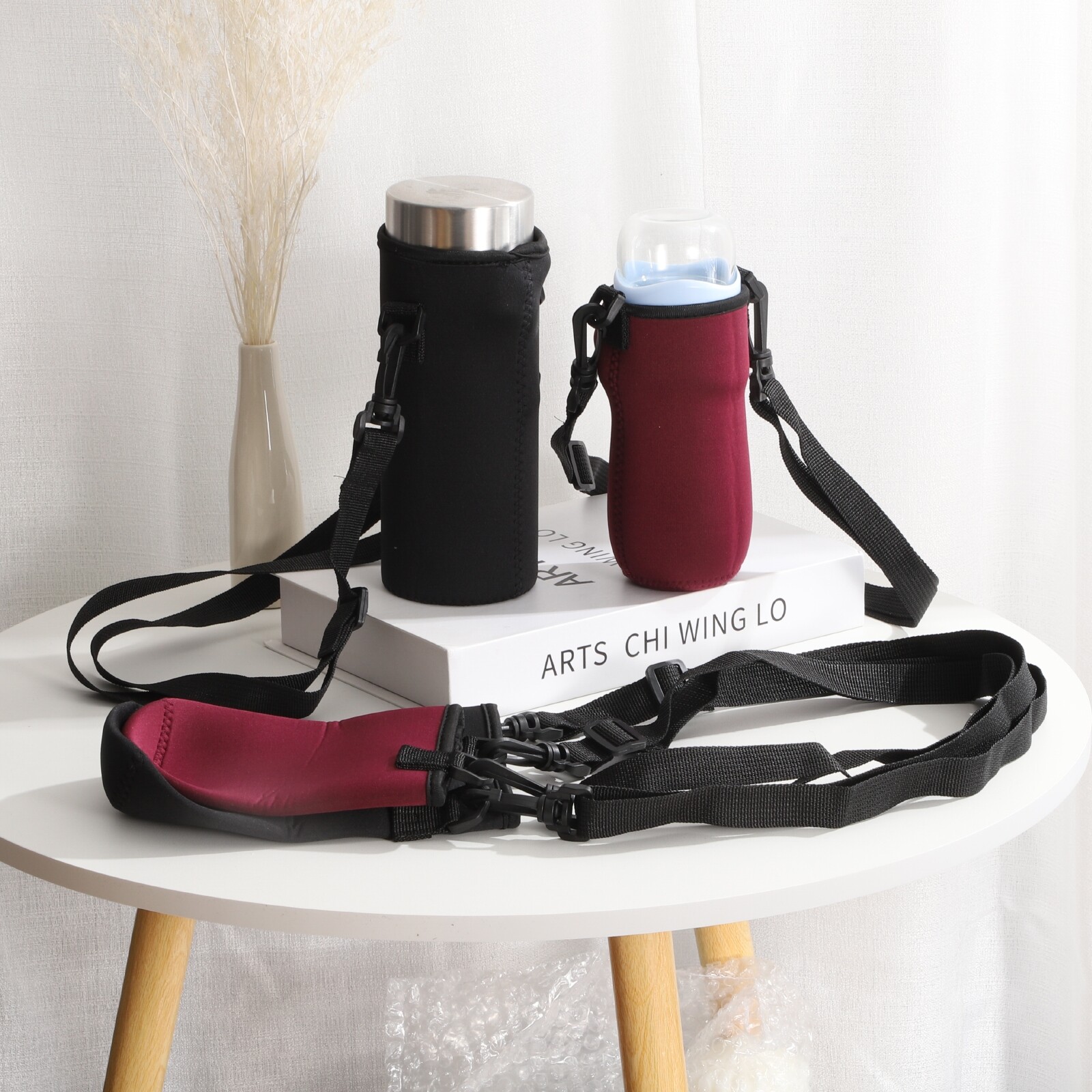 2pcs 40 oz Neoprene Insulated Water Bottle Sleeve with Strap, Wine Red