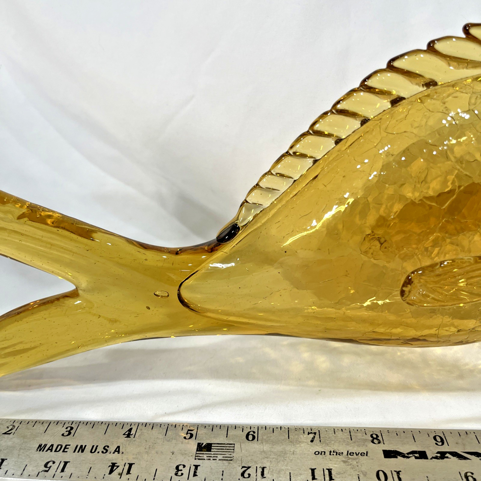 Vintage Amber Green Murano Crackle Glass Fish Decanter