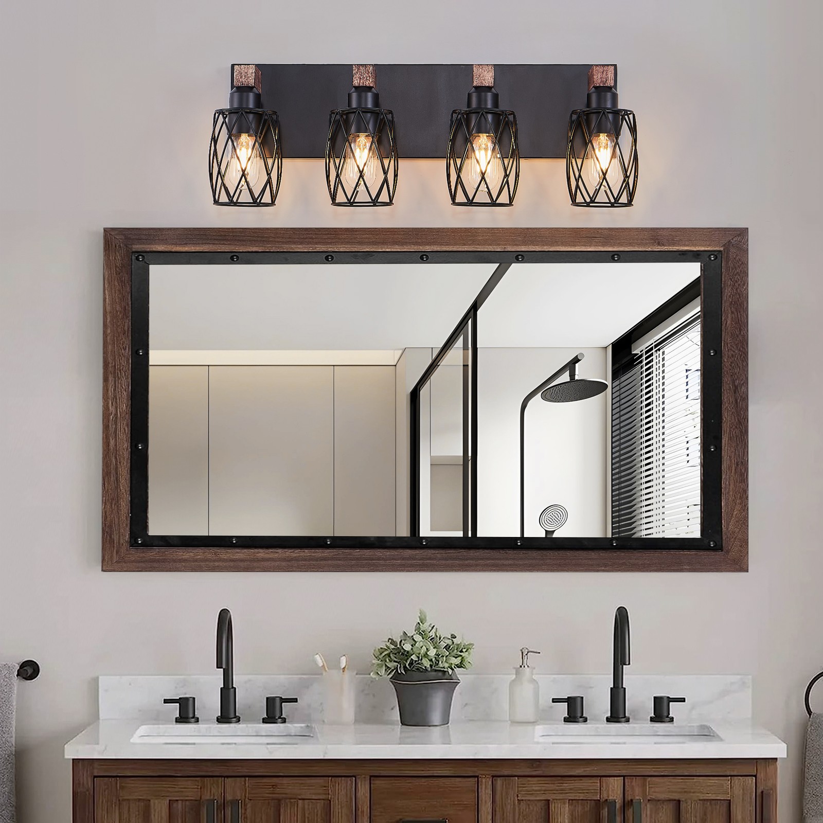 24" Rustic Caged Vanity Light 4 Lights Bathroom Mirror Wall Lamp Sconce Fixture