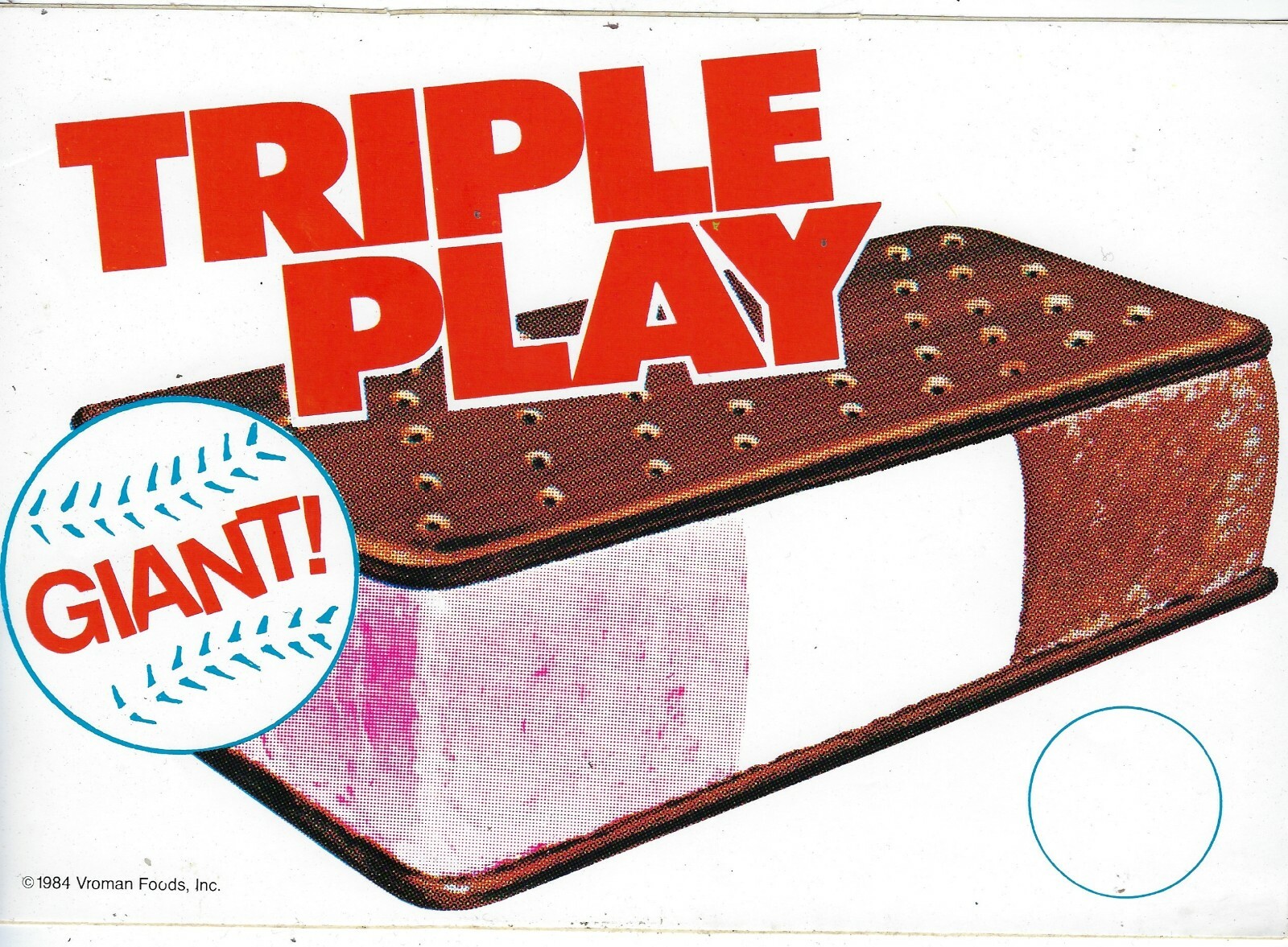 Triple Play Giant Neo Ice Cream Sandwich, 1989 Ice Cream Truck Decal/Sticker