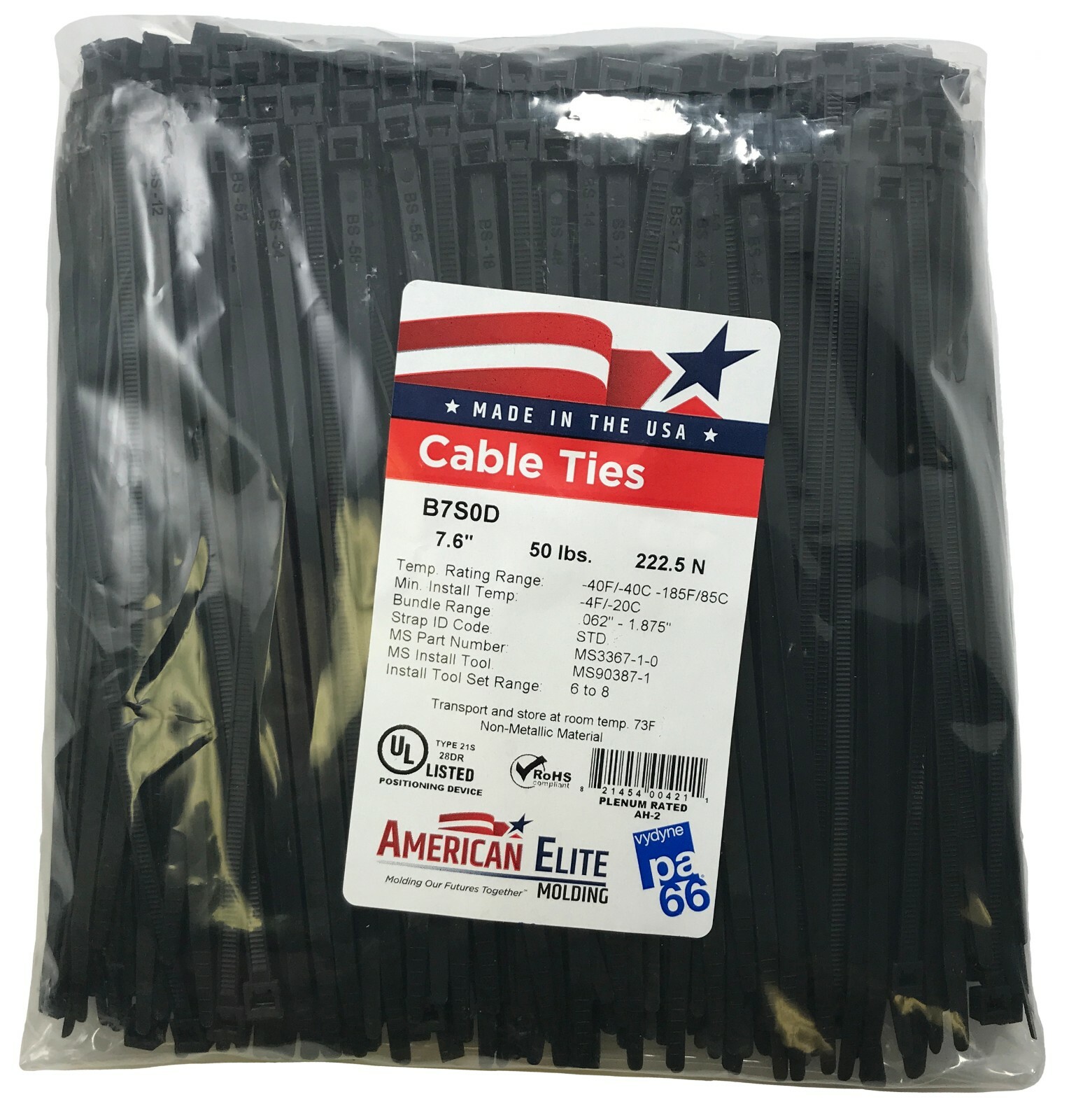(1000) Black 7" Inch Nylon Cable Wire Wrap Zip Ties 50 LBS UV Resistant - USA