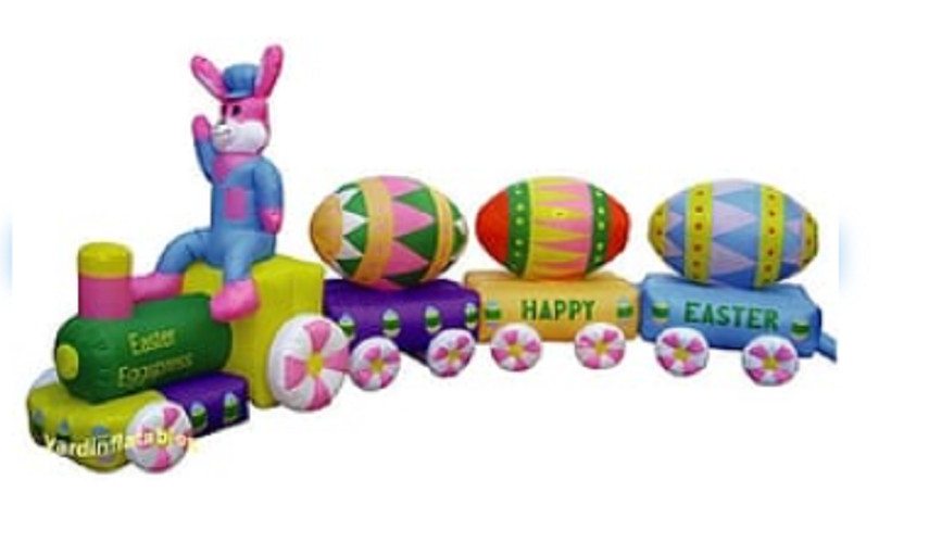 14' Air Blown Inflatable Lighted Easter Bunny Eggspress Train Yard Decoration