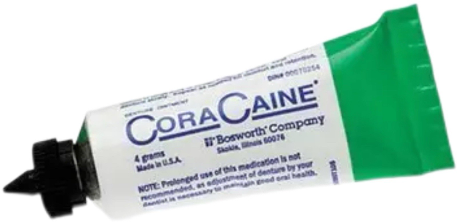 (2) Bosworth 16621 Cora-Caine 16% Topical Denture Adhesive•4gm tubes•EXP 2/24/28