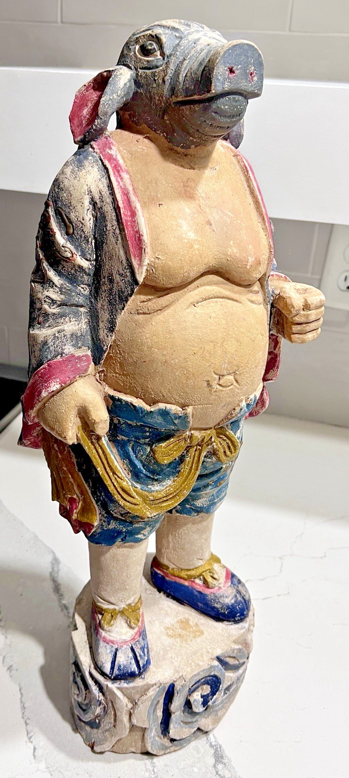 Vtg 20" Wood Folk Art Statue Pig-Headed Humanoid Hand Carved Peruvian Andean