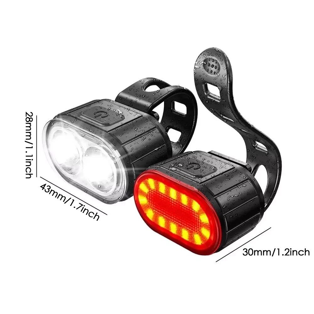 USB Rechargeable Bright LED Bicycle Bike Front Headlight and Rear Tail Light Set