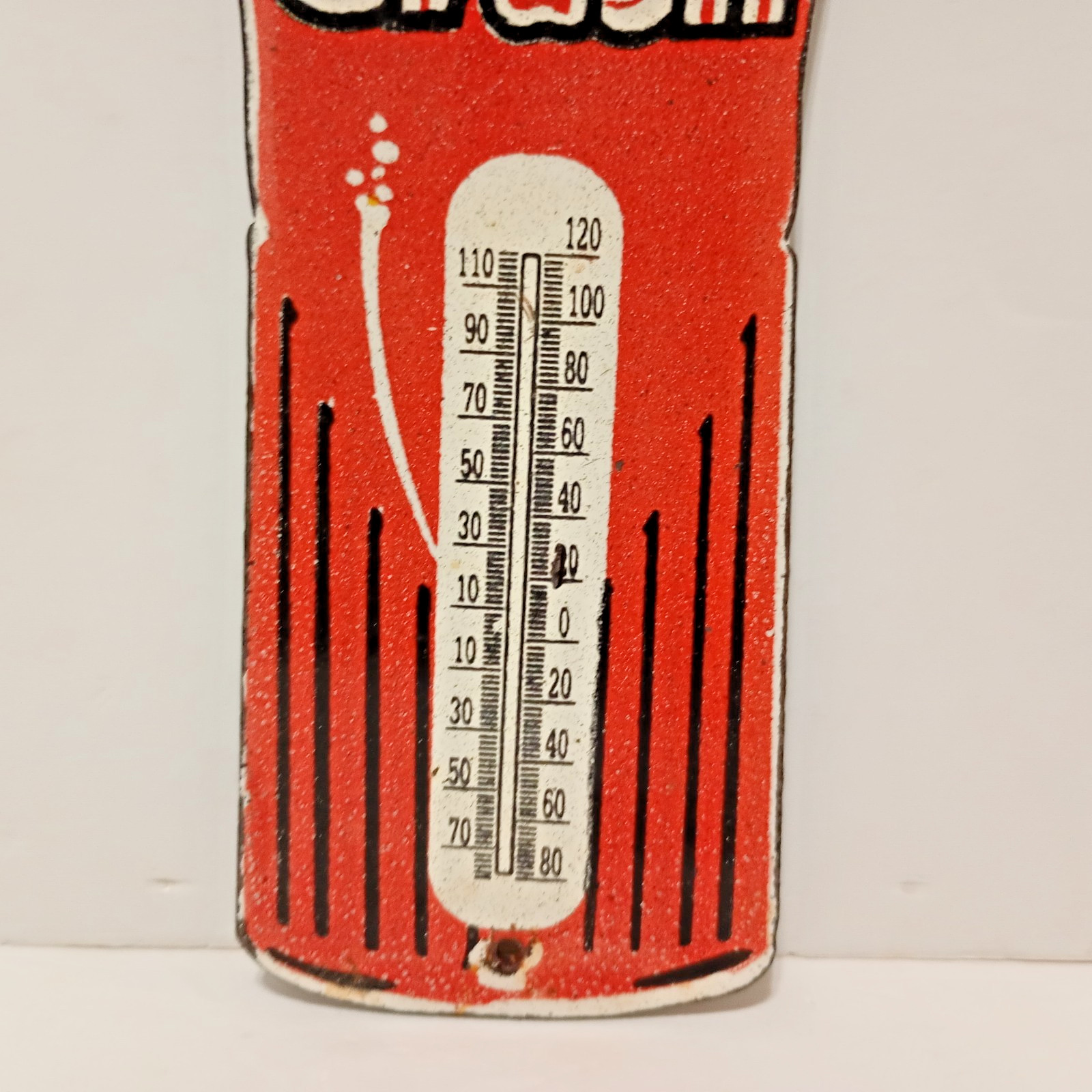 VINTAGE ORANGE CRUSH THERMOMETER SODA BOTTLE PORCELAIN ENAMEL SIGN 12" x 3-1/3"