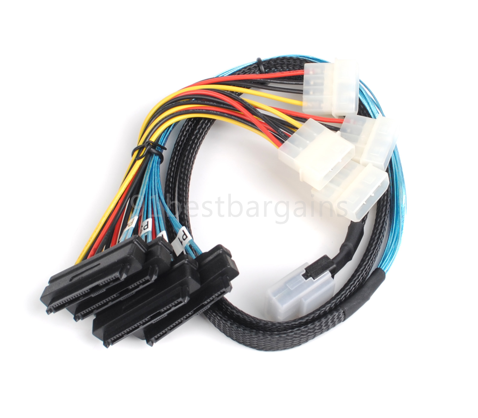 Internal Mini SAS to SAS w/ Molex Power Cable SFF-8087 to 4x SFF-8482 1M