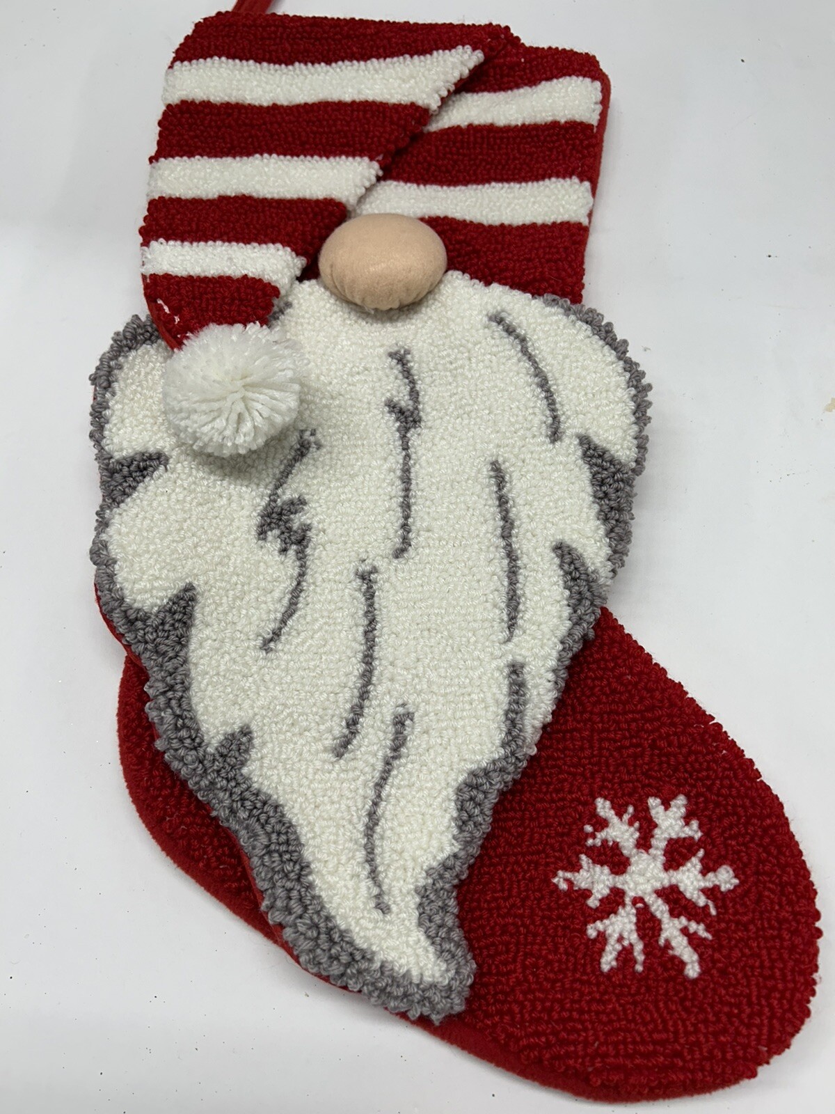 Jingles & Joy Red & White Stripes Gnome Santa Hat Christmas Stocking 21”