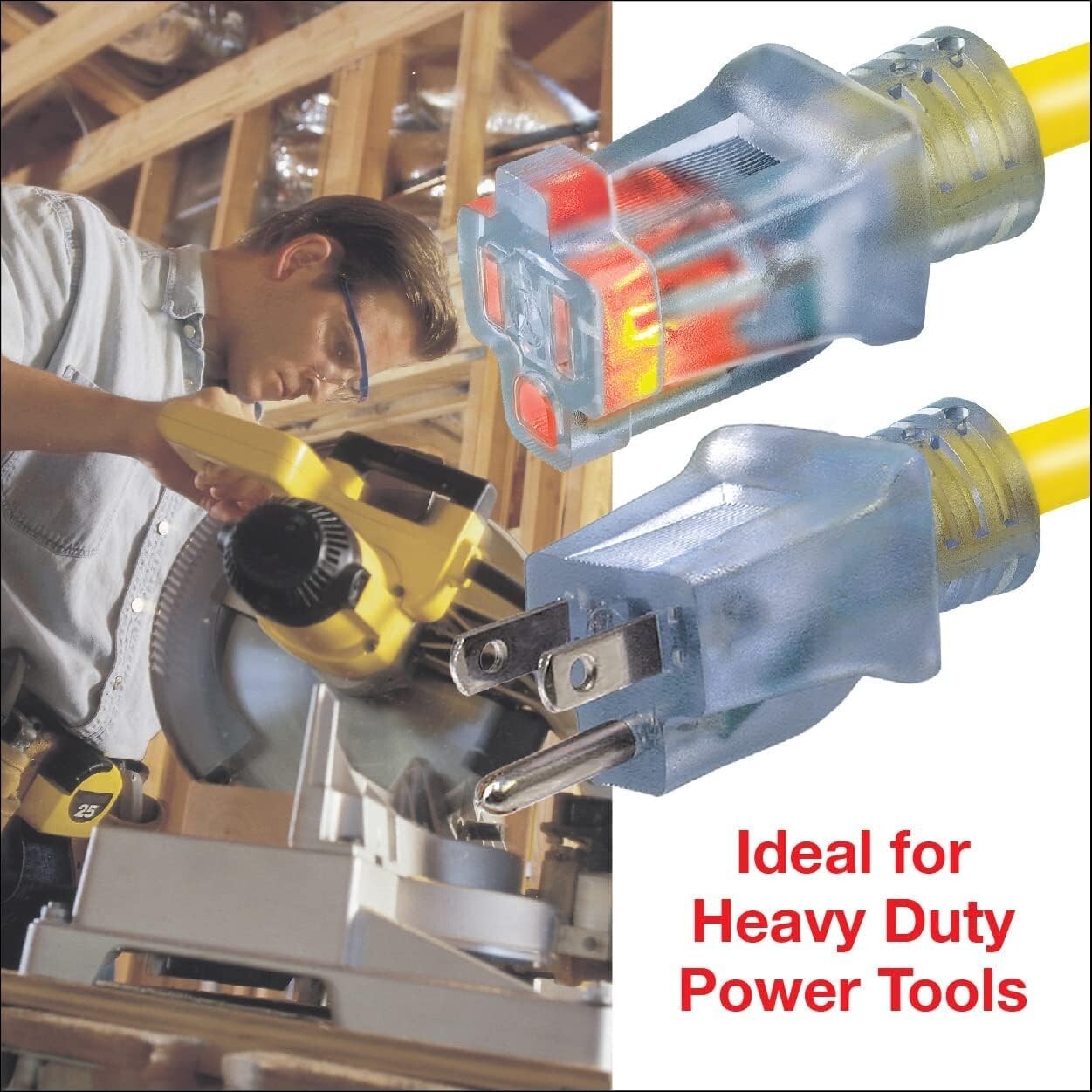 Clear Power 100ft 12/3 SJTOW Yellow Oil Resistant Outdoor Extension Cord