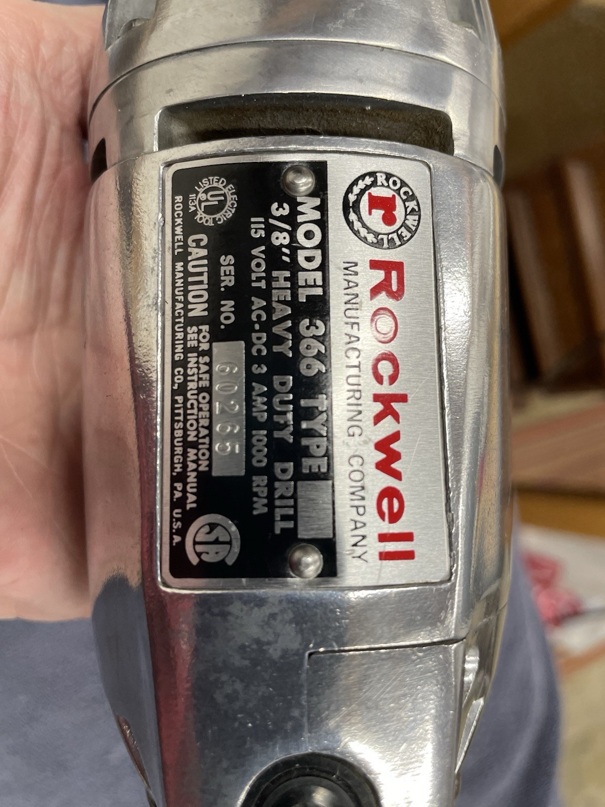 Vintage Rockwell Drill Model 366 3/8 Heavy Duty Drill