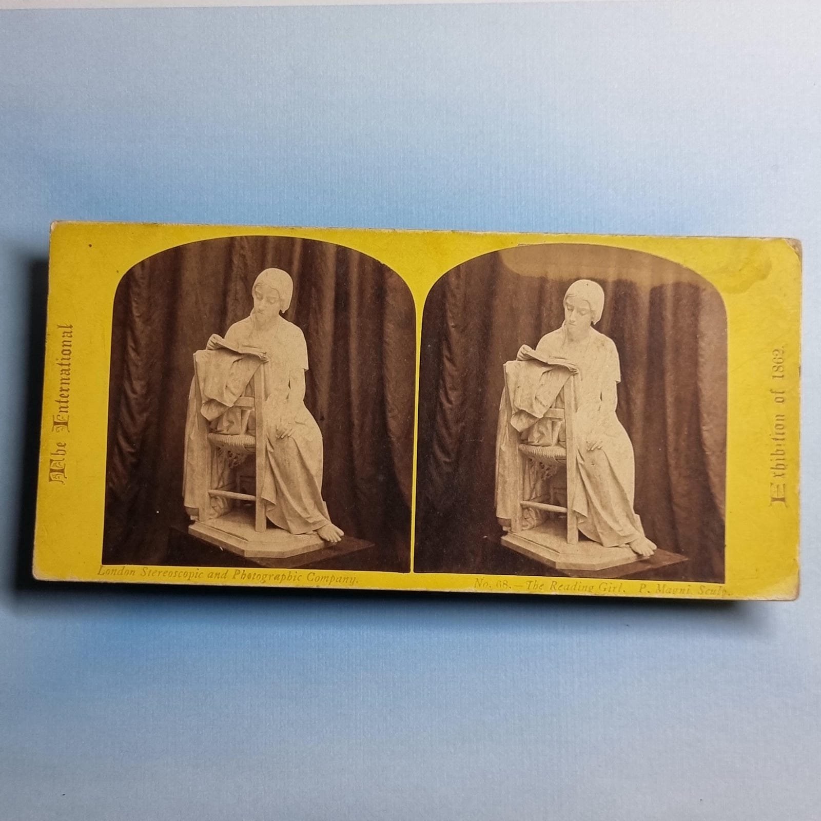 London England Stereoview C1862 Real Photo Great Exhibition "Reading Girl"