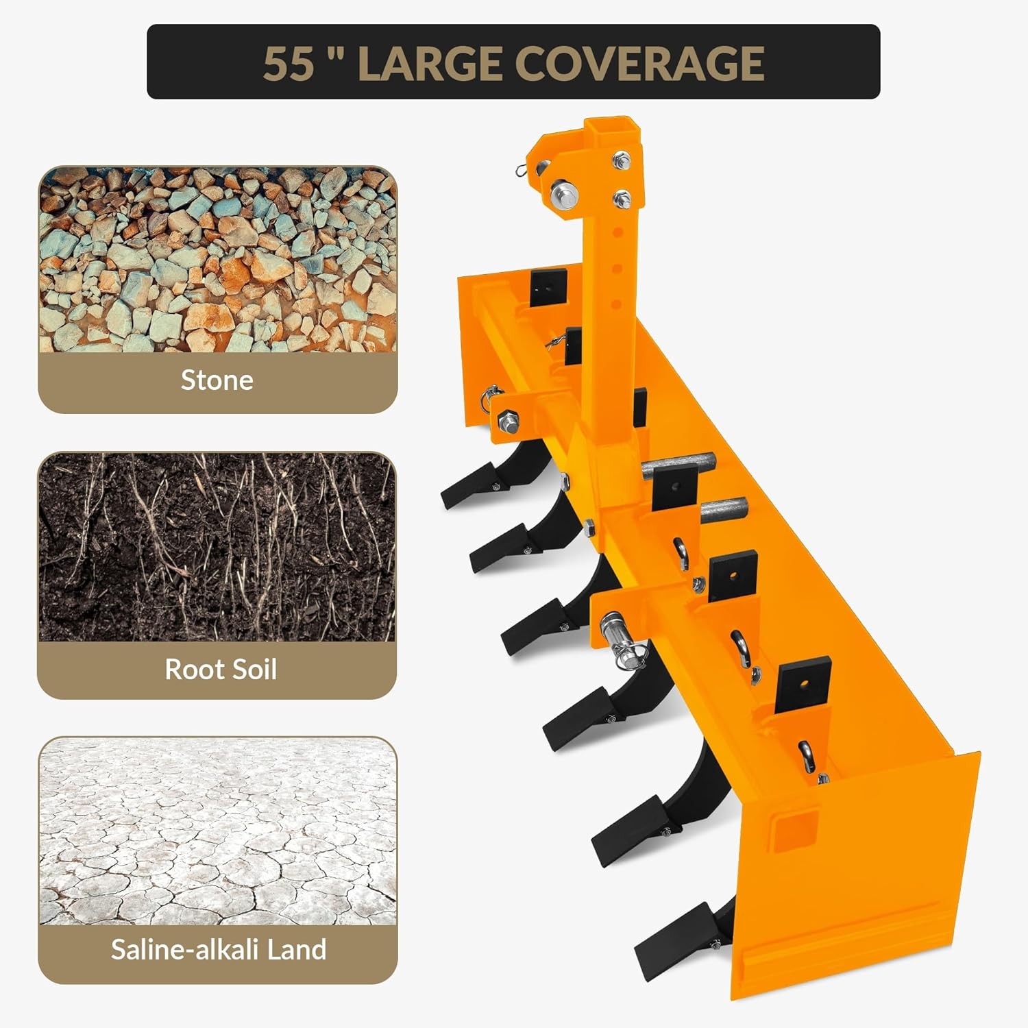 55" 3-Point Box Blade Attachment w/ 6 Scarifier Shanks for Cate 0 Cat 1 Tractors