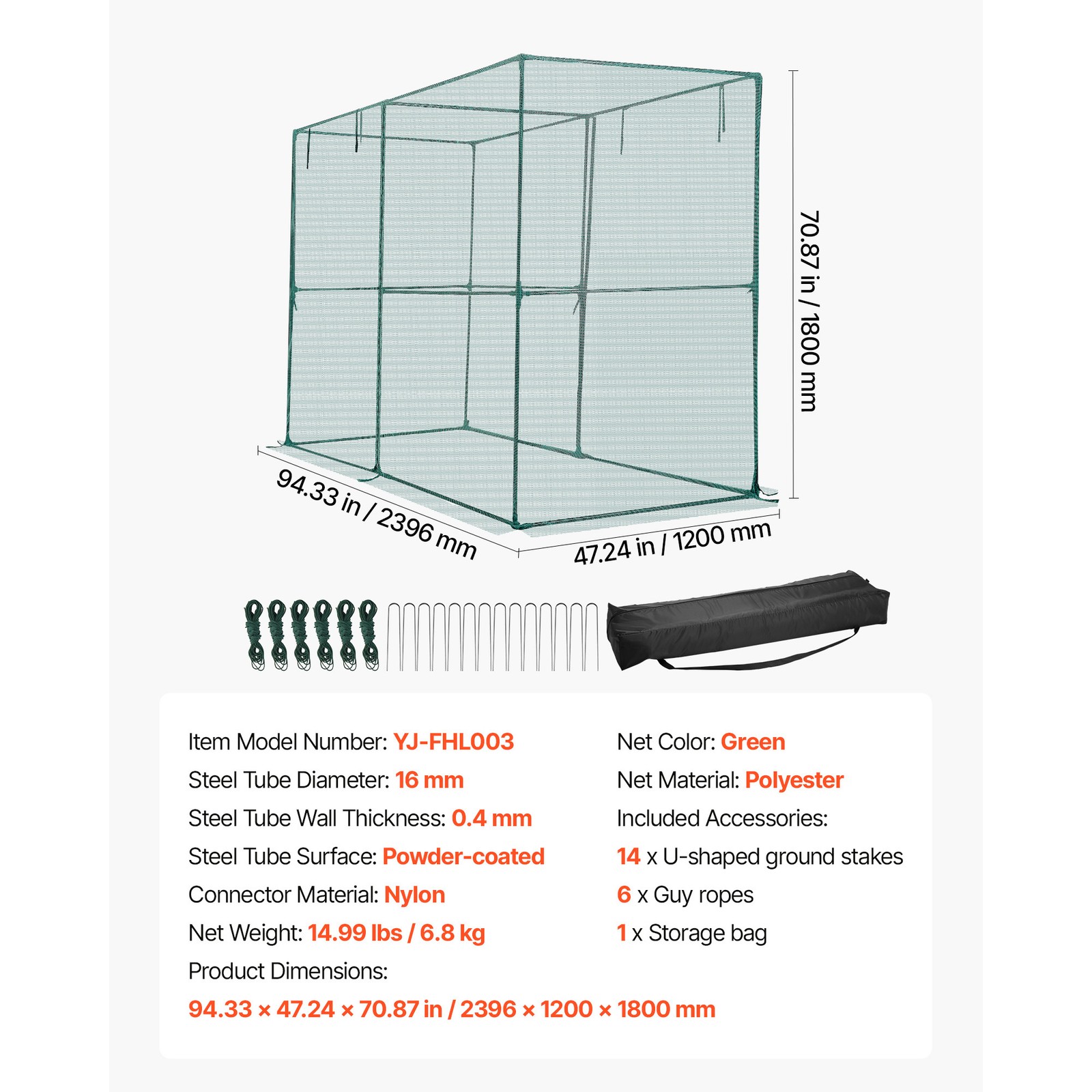 Uimoso Garden Crop Cage 7.8x3.9x5.9 ft Wind-Resistant Plant Protection Tent