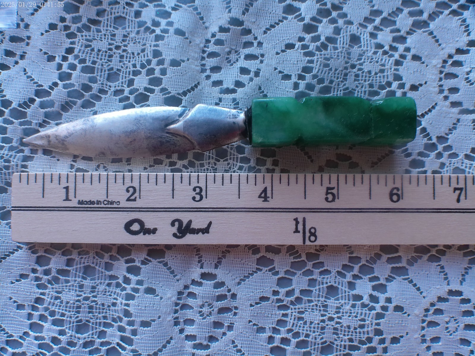 SUPERB OLD ANTIQUE 19TH CENTURY JADE KNIFE DAGGER WITH STERLING SILVER BLASE