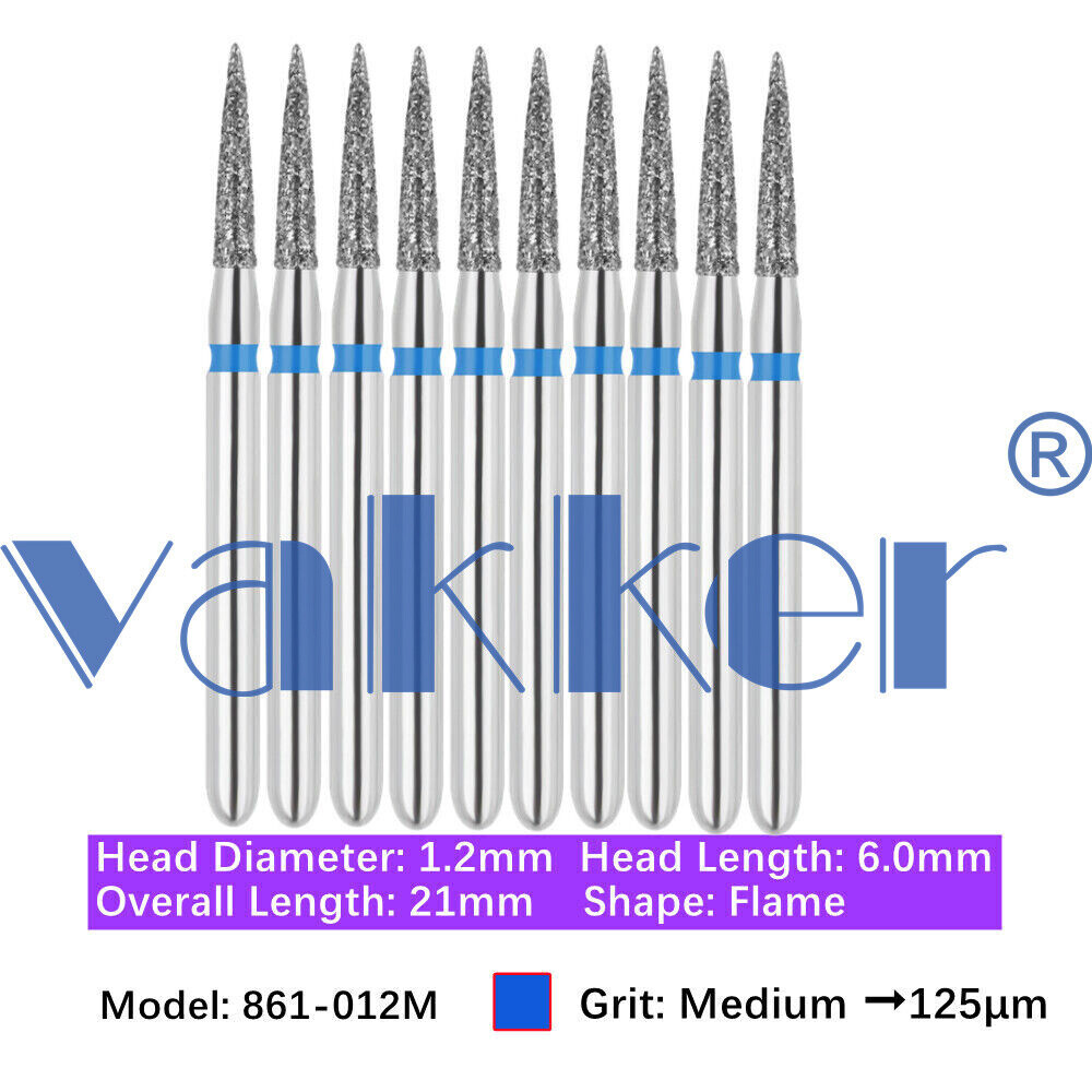 Vakker 10pc Dental Diamond Burs Medium Super Fine Friction Grip