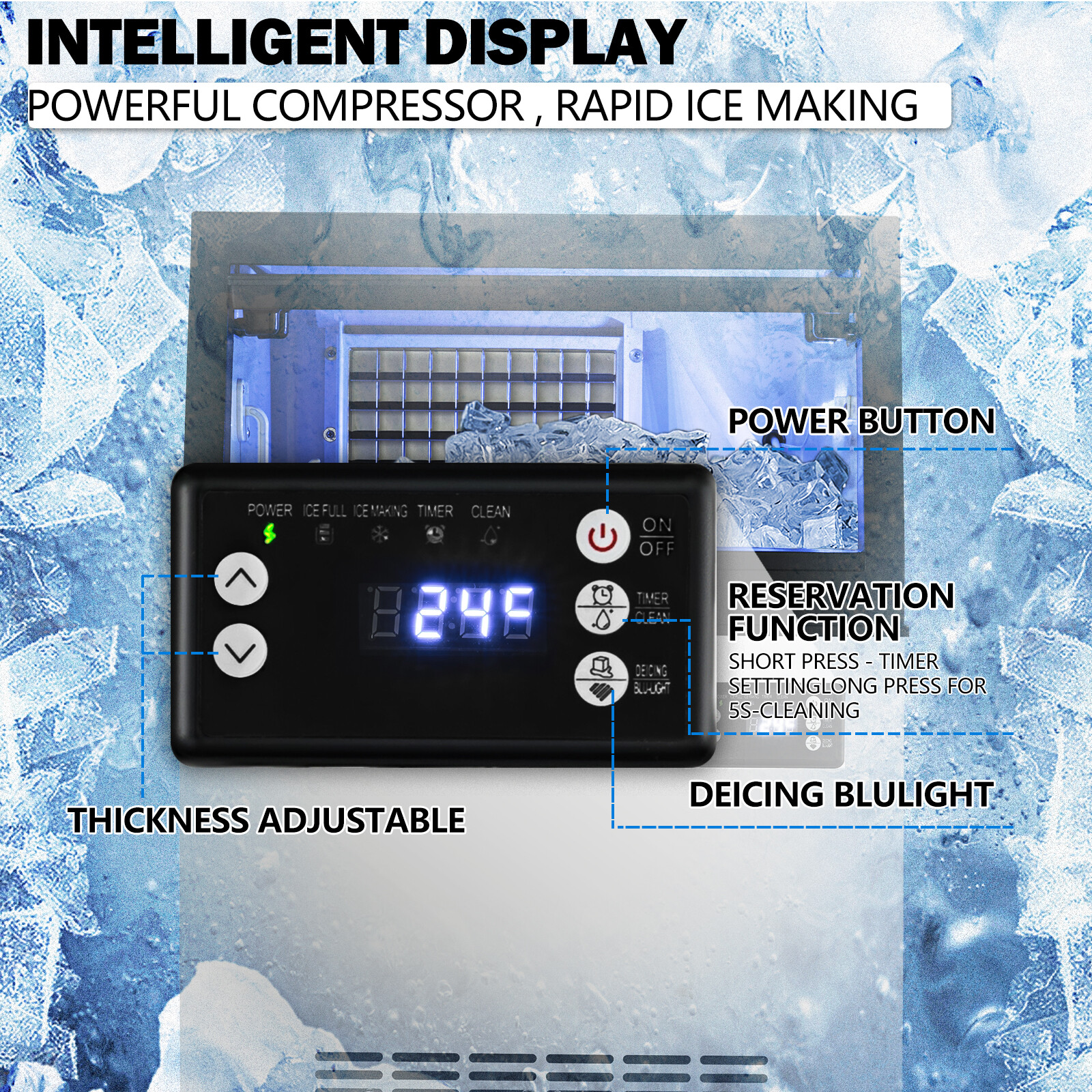 132Lbs Commercial Ice Maker Built-in Ice Cube Machine 33Lbs Storage Undercounter