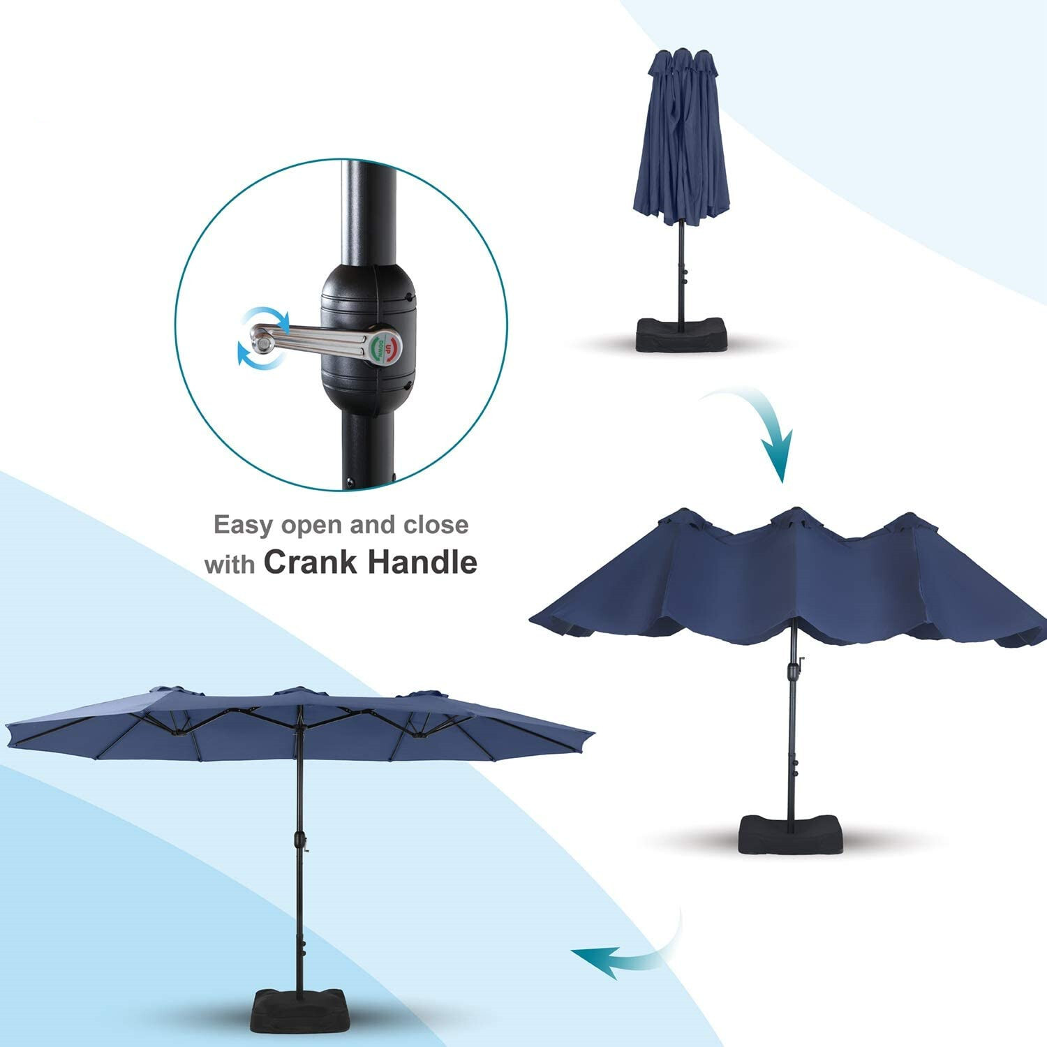 15ft Patio Large Umbrella Double-sided Market Crank Outdoor Garden Parasol Shade
