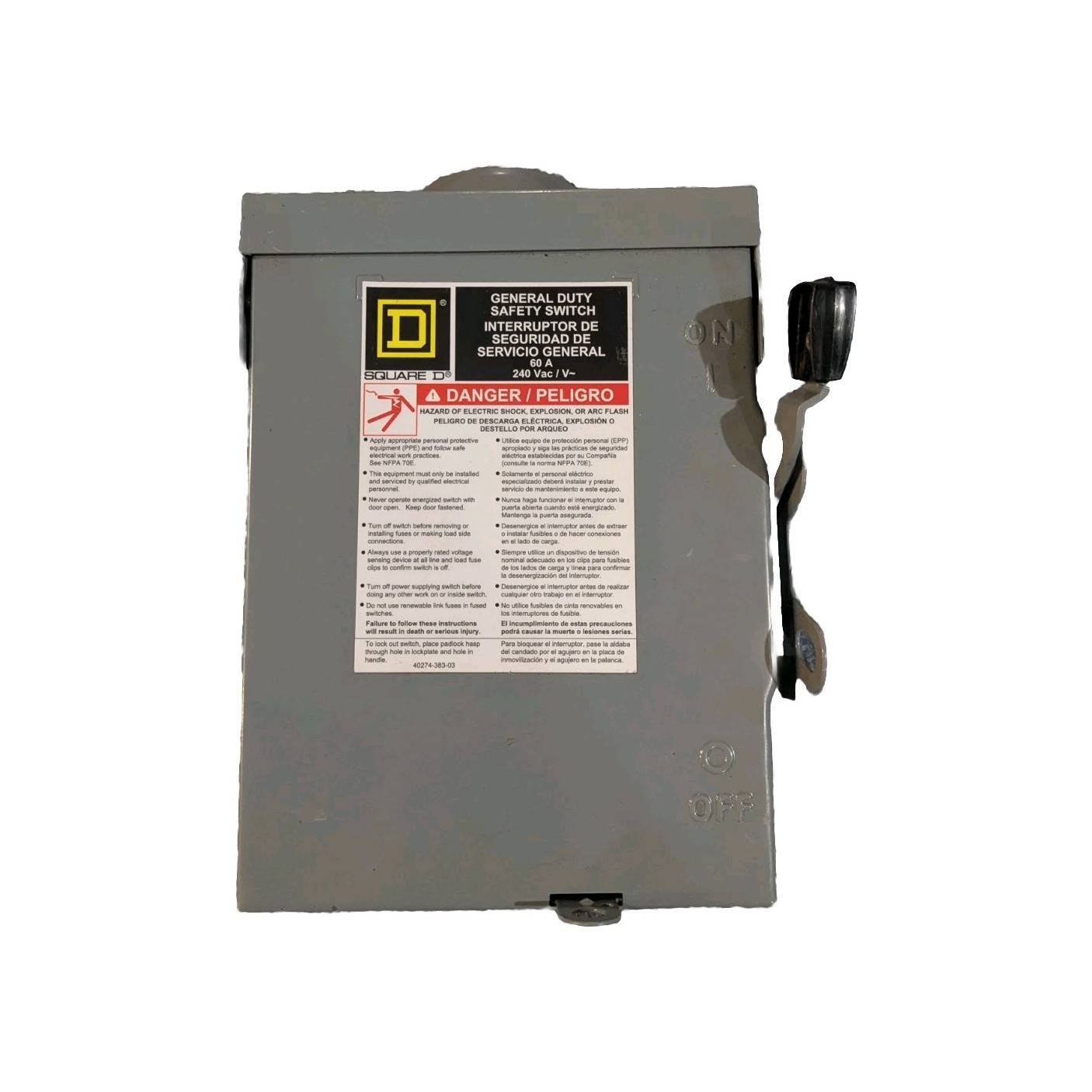 Square D DU222RB Rainproof, Non-Fusible, 60A, 2 pole, 240VAC- New