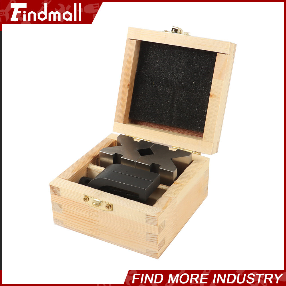 Findmall 1-5/8" x 1-1/4" x 1-1/4" V-Block and Clamp Set Hardened Steel 90 Degree