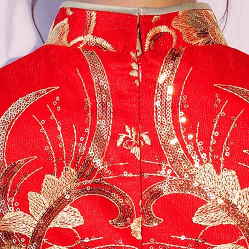 Chinese Traditional Bride Wedding Dress Set Women Red Embroidery Tops and Skirt