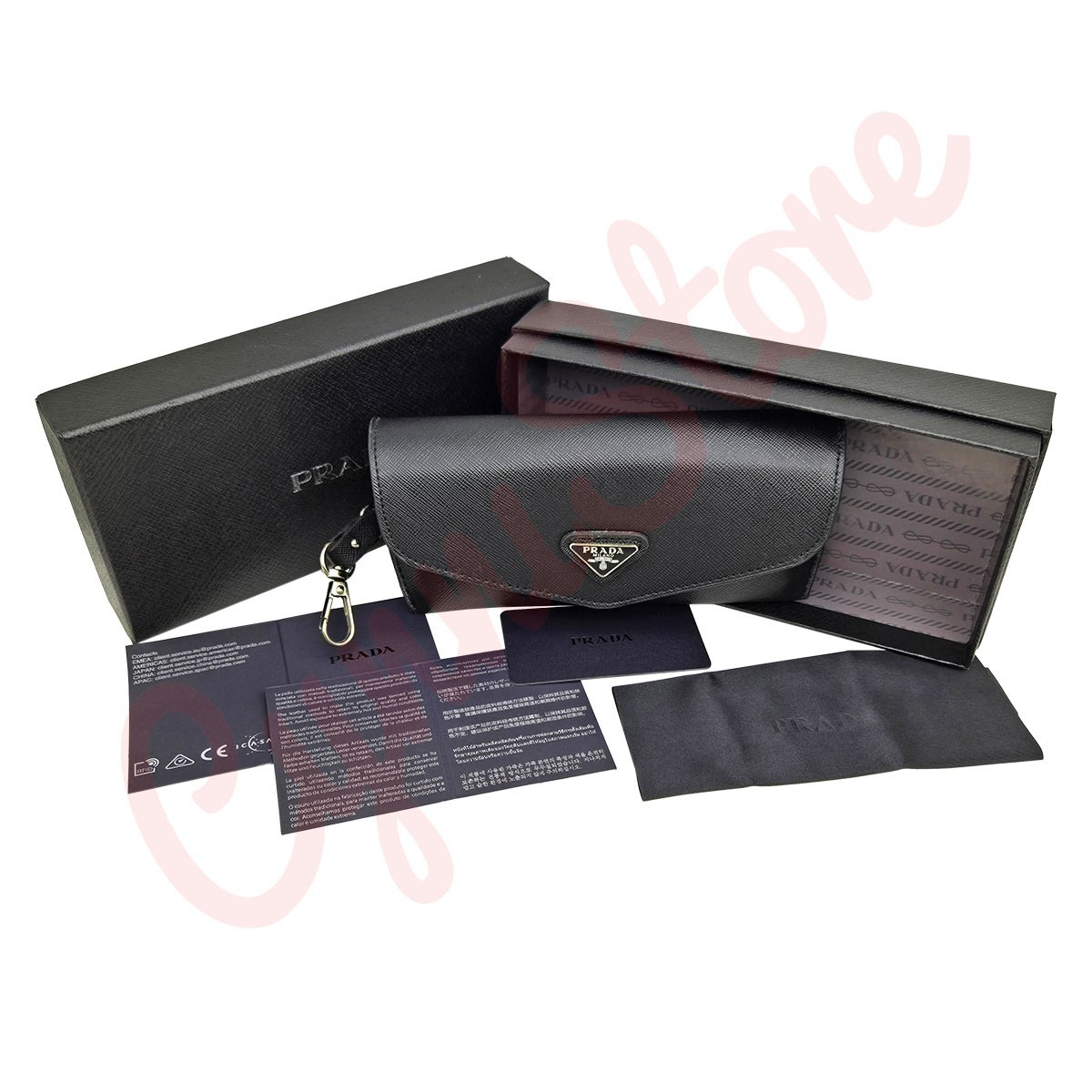 Prada Universal Black Semi-Soft Case for Eyeglasses or Sunglasses w/ Cloth & Box