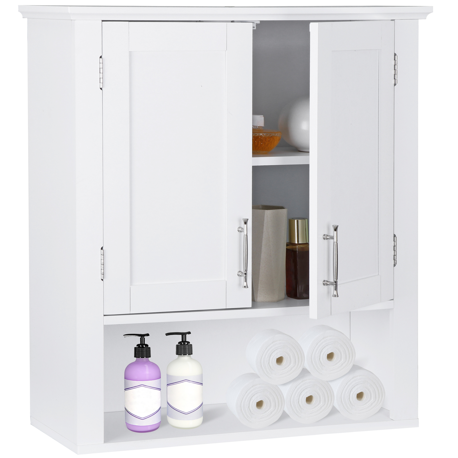 Bathroom Wall Cabinet Mounted Over Toilet Storage Space-Saving Organizing White