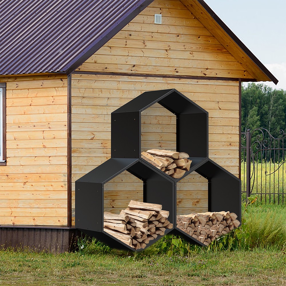 3PCS Firewood Rack Outdoor Indoor Fire Wood Rack -20 in. Hexagon Fire Log Holder