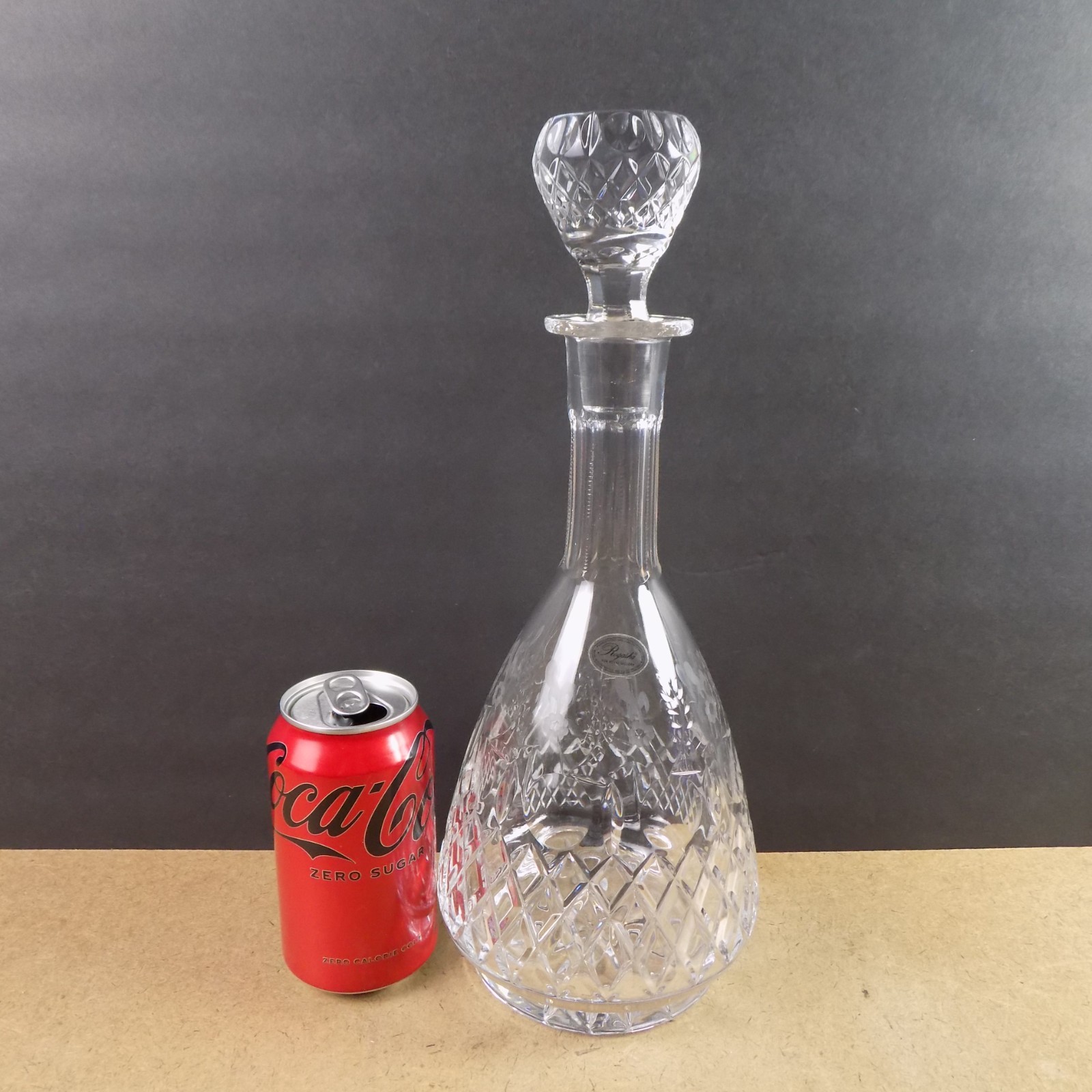 Rogaska Crystal Gallia Decanter 13.5" Tall VGC Gray Cut Flowers