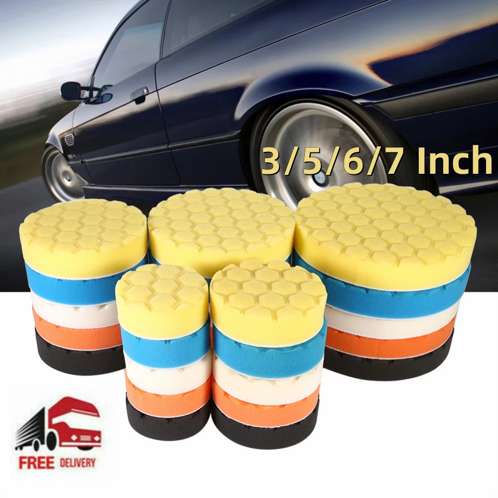 5PCS Car Polishing Pads 3/5/6/7 Inch Flat Sponge Buffing Pad Buffer Polisher Kit