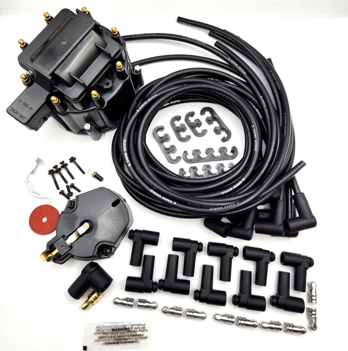 SB Chevy HEI Distributor Black Cap & Rotor & 8.5mm Black Spark Plug Wires SBC V8