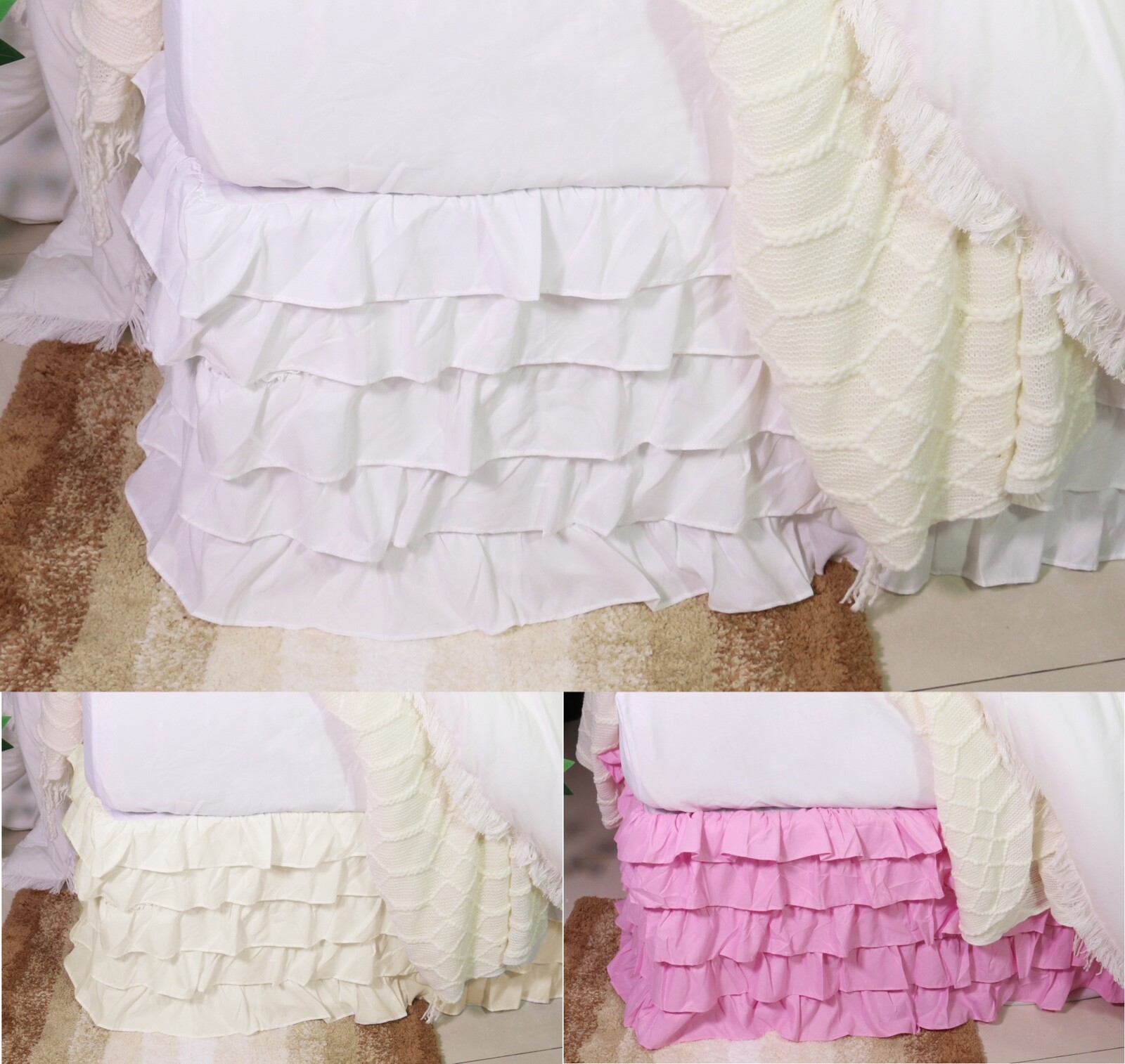 Pleated Ruffle Bed Skirt - Solid Color - Dust Ruffle All Sizes - 3 Colors - NEW